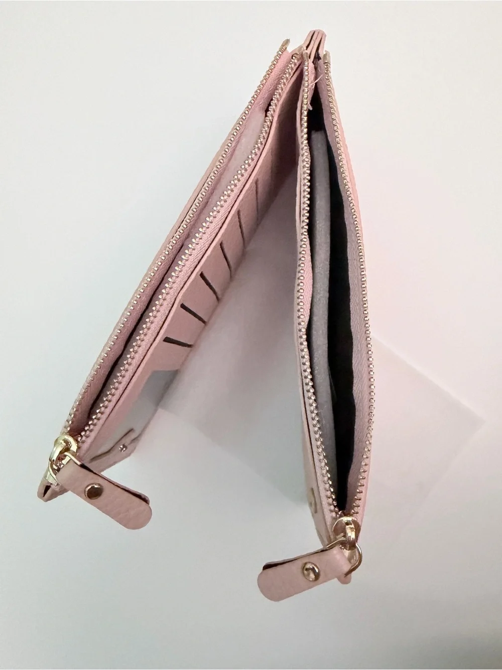 VILA Blush Pink Zip Wallet with Gold Accent